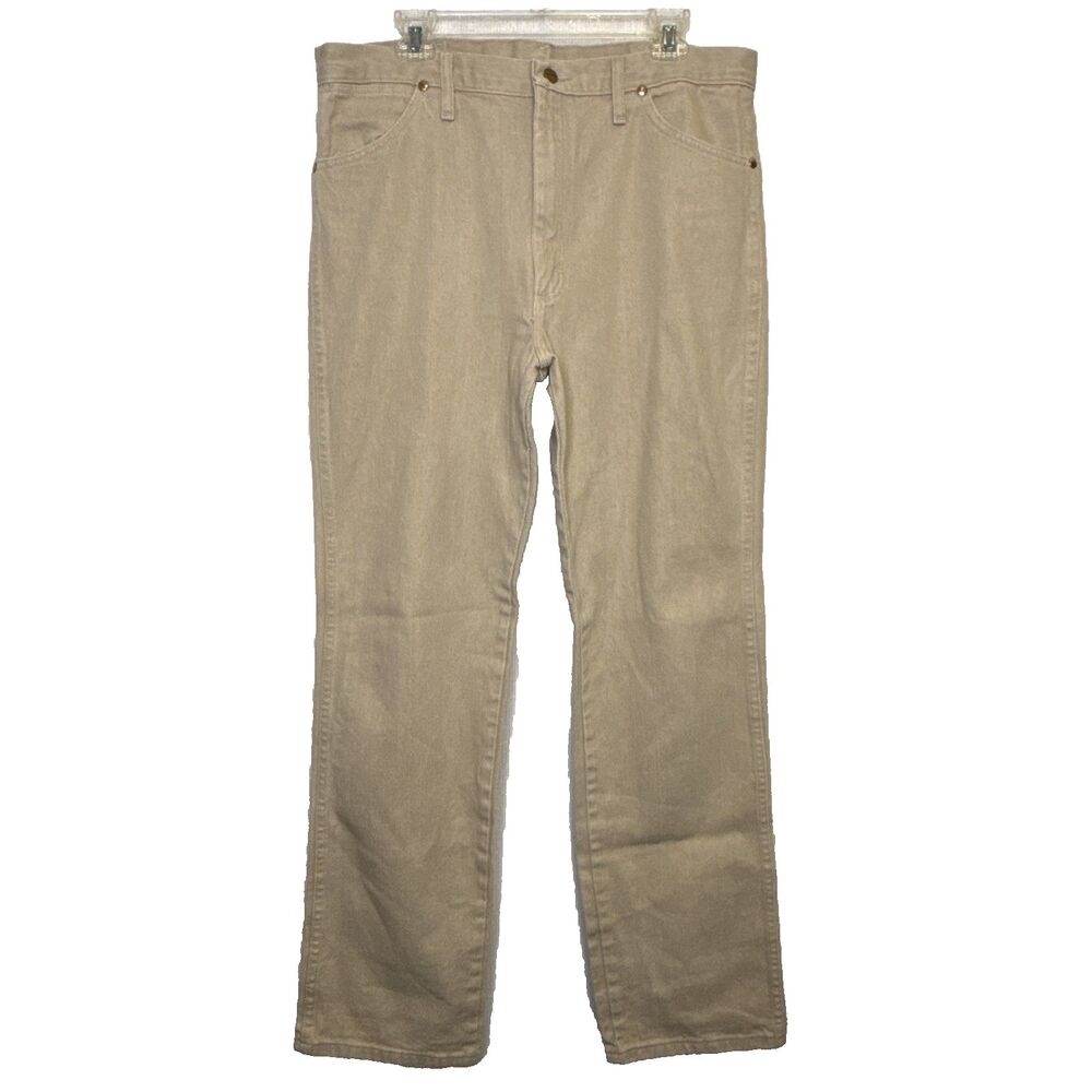 Wrangler Cowboy Cut Jeans Mens 36x34 Tan 936TAN Western Slim Fit Heavyweight Den - Picture 1 of 13